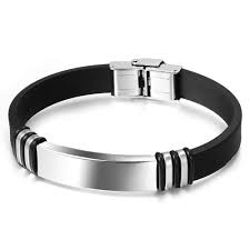 Un choix unique de gravure bracelet homme disponible dans notre magasin. Bracelet Homme Caoutchouc Noir Gourmette Plaque Acier A Graver Bijouxstore Webid 651
