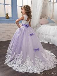 2017 Lace Appliqued Flower Girls Dresses Beautiful Purple And White Princess Dress Beaded Bo Princess Flower Girl Dresses Turquoise Flower Girl Dress Kids Gown