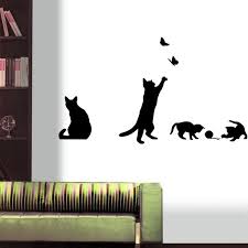New 4 Chats Wall Sticker Bricolage Vinyl Art Animaux Stickers Wallpaper 2020 Kus Duvar Kagidi Mural Kedi