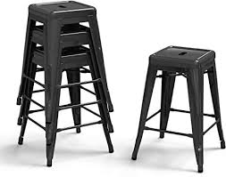 Bonzy Home Bar Stools Set Of 4 24 Inches Metal Bar Stools Stackable Counter Height Barstools Farmhouse Barst Metal Bar Stools Backless Bar Stools Bar Stools