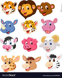 Vector Illustration Of Cartoon Animal Head Collection Set Download A Free Preview Or High Quality Adobe Illustrat Cartoon Animals Animal Heads Fabric Painting