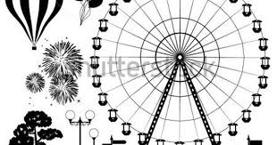 Black And White Wheels Clipart Vector Black And White Collection Of Background Silhouette Elements Of Ferris Wheel Hot Air Balloons Firew Roda Gigante Parque De Diversoes Desenho