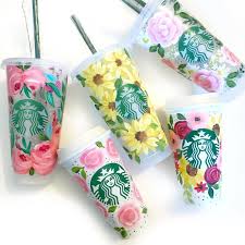 Custom Floral Painted Starbucks Reusable Cups Personalized Starbucks Cup Reusable Cups Custom Starbucks Cup