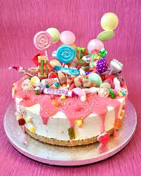 Swizzels Haribo Sweety Vanilla Cheesecake With Pink Chocolate Drip Candy Birthday Cakes Birthday Cake Cheesecake Birthday Desserts