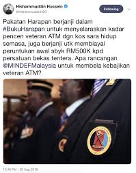 Media terkini online edisi sabah. Hishammuddin Hussein Ø¹Ù„Ù‰ ØªÙˆÙŠØªØ± Adakah Bantuan Bakti Negara Elaun Tahunan Skim Anuiti Veteran Pendapatan Tetap Bulanan Seumur Hidup Untuk Veteran Tidak Berpencen Akan Diteruskan Atau Mindefmalaysia Berhasrat Utk Memperkenalkan Inisiatif