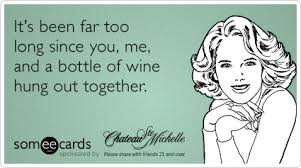 It S Been Far Too Long Since You Me And A Bottle Of Wine Hung Out Together Ecards Funny Wine Quotes Funny Quotes