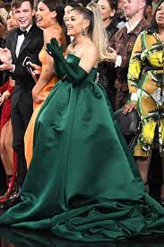 Ariana Grande Emerald Green Strapless Ball Gown 2020 Grammy Awards Thecelebritydresses
