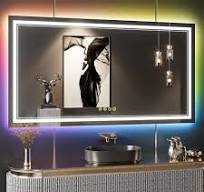 RGB LED Bathroom Mirror with Lights Vanity Wall Mirrors Dimmable Smart Anti-Fog
