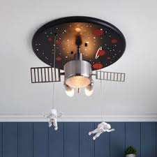 Space Ship Kid Bedroom Ceiling Light With Astronaut Metal Creative Modern Semi Flush Light In Black In 2020 Bedroom Ceiling Light Space Themed Bedroom Ceiling Lights