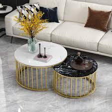 Salena patio l sectional with cocktail table. Amazon Com Round Nesting Coffee Table Set Modern Design End Side Table For Living Room Scandinavian Sofa Table Center Tables For Home And Office Marble Top And Metal Legs White And Black Furniture