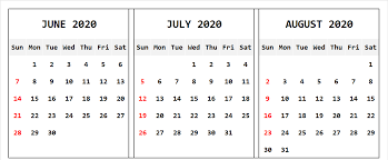 June July August 2020 Calendar Landscape In 2020 June 2019 Calendar Printable Calendar Template Calendar Printables