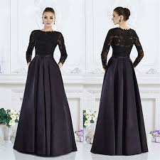 Amazon Com Fenghuavip Round Collar Long Sleeves Lace Black Long Evening Dress F Mother Of The Bride Dresses Long Long Sleeve Evening Dresses Black Formal Gown