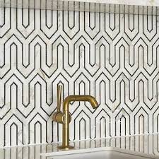 Black And Gold Kitchen Tiles Black And White Geometric Wet Bar Backsplash Tiles Kitchen Backsplash Designs Kitchen Tiles Backsplash Gold Faucet