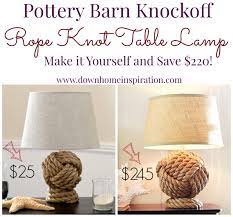 The knot on this lamp is a monkey fist, and is a nautical knot used for weighting the end of a throwing rope. Pottery Barn Knockoff Rope Knot Lamp Down Home Inspiration