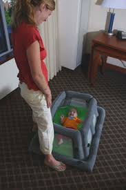 Infant beds are a historically recent development intended to contain a child capable of standing. Aircrib Inflatable Travel Crib