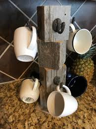Great for displaying your favorite mug collection or organizing the cups in your kitchen while saving space on countertops and in pantries and cabinets. Farmhouse Coffee Mug Tree Wooden Cup Holder Kitchen Display Stand Counter Top Storage Hanger For 8 Mugs New Colors Black White Red Wooden Cup Holder Wooden Cup Cup Holder Diy