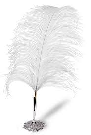 Wedding Feather White Ostrich Ballpoint Set With Silver Stand 2 Refills White Feather Pen Feather Pen Feather Quill