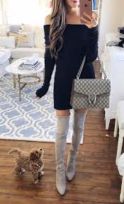 Black Off The Shoulder Sweater Dress Otk Boots Gucci Dionysus Bag Fashion Thanksgiving Outfit Fall Winter Outfits
