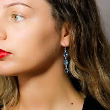 Sterling Silver Triple Blue Topaz Dangly Earrings