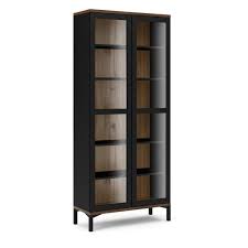 Aberdeen Black Walnut 2 Door China Cabinet With Metal Legs In 2020 China Cabinet Modern China Cabinet Glass Cabinet Doors