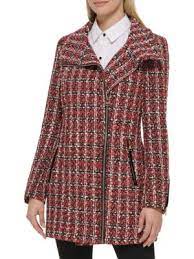 Karl Lagerfeld Paris Novelty Tweed with Sequins Asymmetrical Coat