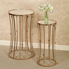 Banning Rose Gold Mirrored Pedestal Table Set Glass Accent Tables Round Metal Table Pedestal Table