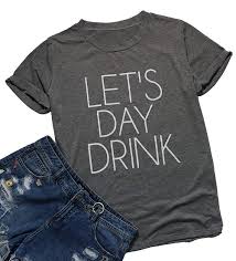 Fayaleq Lets Day Drink Funny Drinking T Shirt Women Letter Print Tops Casual Tee Blouse