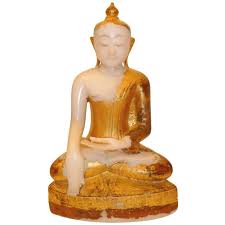 A Very Fine Burmese White Marble Buddha With Gold Leafing Sitting Buddha Buddha White Marble