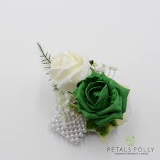 Emerald eternal green offers its clients a wide scale of articles. Emerald Green Ivory Foam Rose Wrist Corsage With Crystals Ivy And Greenery