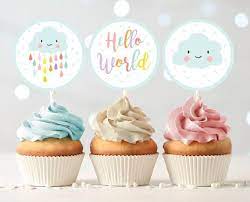Cloud Baby Shower Cupcake Toppers Favor Tags Rain Cloud Etsy Baby Shower Cupcake Toppers Baby Shower Cupcakes Neutral Ice Cream Birthday Party