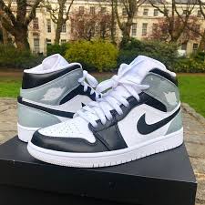 Jordan 1 Mid Se White Black Red Spruce Gs Custom Sneaker By Dripkix Official The Custom Movement In 2020 Jordan Shoes Girls Girls Shoes Hype Shoes