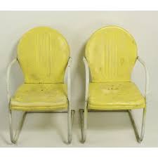 Antique original scroll wrought iron white kid's patio metal chair child garden. Metal Lawn Garden Patio Chairs By Shott In Yellow A Pair Chairish