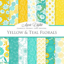 The most common teal floral patterns material is cotton. Teal And Yellow Floral Digital Paper Patterns Blue Dahlia Flower Background