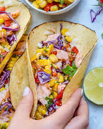 Check spelling or type a new query. Salmon Tacos With Corn Salsa Recipe Healthy Fitness Meals