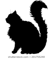 Black Silhouette Of A Cat With A Long Fluffy Plush Tail White Background Black Cat Silhouette Black Cat Tattoos Cat Silhouette Tattoos