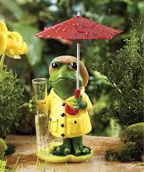 Solar Light Frog W Umbrella Rain Gauge Garden Statue Outdoor Lawn Yard Art Decor Rain Gauge Solar Umbrella Frog Statues