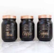 Black And White Canisters Australia Black Kitchen Set Of 3 Tea Coffee And Sugar Canisters Kilner Jars Copper Silver Gold Copper Kitchen Accessories Black Kitchens Copper Kitchen Decor