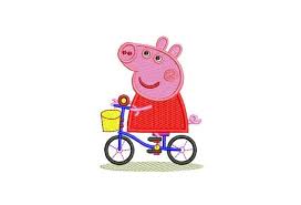 Stickdatei Peppa Pig Wutz Mit Fahrrad 3 Grossen Stickerei Machine Embroidery Design Fur Kinder Schwein In 2020 Kids Rugs Kids Rugs