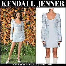 Kendall Jenner In Light Blue Mini Dress And White Slingback Pumps At Veuve Clicquot Event Light Blue Mini Dress Blue Mini Dress Mini Dress