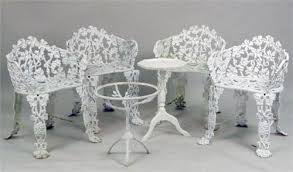 Without such protection the metal quickly rusts. A Set Of White Painted Cast Iron Garden Furniture