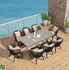 Discover house & garden online, your first stop for the latest interior design ideas, beautiful lifestyle the best garden furniture to buy now. Hotel New Design Outdoor Garden Furniture Powder Coating Aluminium Dining Set Long Table With 6 Or 8 Chairs Rope Furniture Buy Rope Furniture Dining Set Outdoor Garden Furniture Product On Alibaba Com