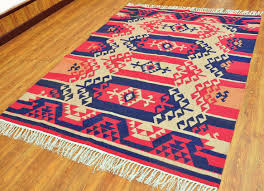 Woven with 65 knots per square inch in cotton and wool. Turkish Kilim Style Rug Alesouk Grand Bazaar