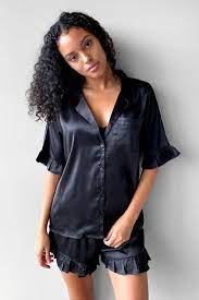 Satin Ruffle Pajama Shirt And Shorts Set Nasty Gal