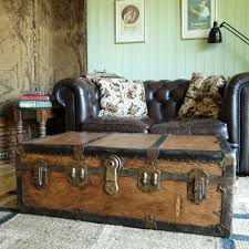 Vintage Steamer Trunk Coffee Table Storage Trunk Rustic Industrial Travel Industrial Furniture Decor Rustic Industrial Furniture Rustic Industrial Living Room