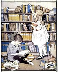 Lovely Children Reading At A Library Vintage Illustration Etsy Kids Reading Illustrators Vintage Children