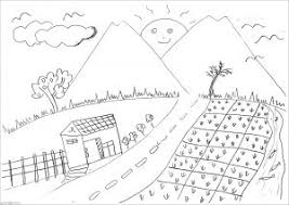 Gambar pemandangan gunung dan sawah hitam putih untuk diwarnai. Contoh Gambar Cara Mewarnai Pemandangan Sawah Kataucap