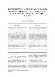 Check spelling or type a new query. Pdf Implementasi Model Pembelajaran Sejarah Berbasis Portofolio Pada Siswa Kelas Viii Smp Negeri 2 Jati Kudus