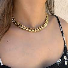 Gold Chain Choker Women Thick Stainless Steel Gold Chain Necklace Miami Cuban Link Chain Choker Gold Chun Gold Chain Choker Chain Choker Gold Chain Necklace
