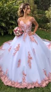 Wedding dress pattern:solid color applicable gender: E Jue Shung White And Pink Lace Appliques Luxury Ball Gown Wedding Dresses Off The Shoulder Bride Dresses Wedding Gowns Wedding Dresses Aliexpress