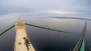 It is the third longest suspension bridge in the united states, measuring 8,344 feet (2,543 meters) between the main anchorages. See The Top Of The Mackinac Bridge With Google Maps Street View Michigan